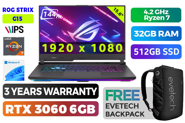 ASUS ROG Strix G15 G513 Ryzen 7 RTX 3060 Gaming Laptop With 32GB RAM