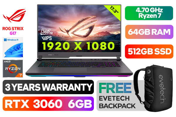 ASUS ROG Strix G17 G713RM Ryzen 7 RTX 3060 Gaming Laptop With 64GB RAM