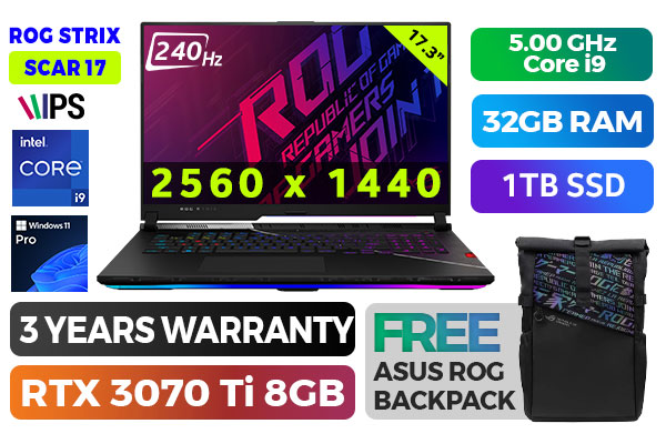 ASUS ROG Strix SCAR 17 Core i9 RTX 3070 Ti Gaming Laptop With 32GB