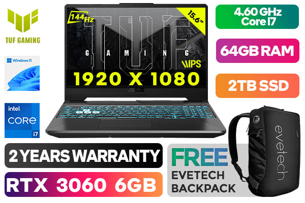 ASUS TUF Gaming F15 FX506HM Core i7 RTX 3060 Laptop With 64GB Ram