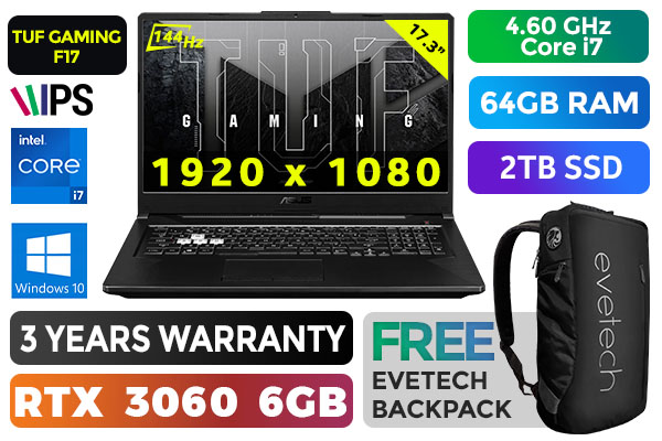 ASUS TUF F17 i7 RTX 3060 Gaming Laptop With 64GB RAM & 2TB SSD