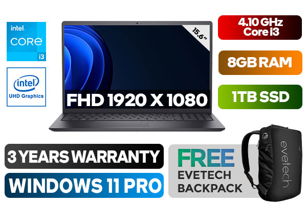 Dell Vostro 15 3510 - 11th Gen Core i3 Laptop with 1TB SSD | Evetech