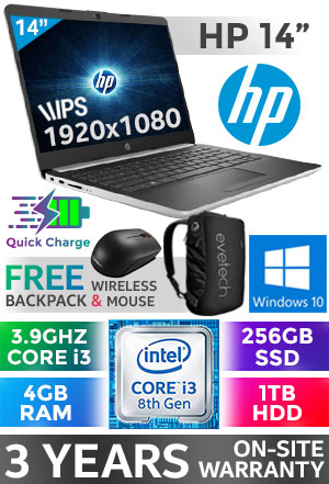 HP 14 Core i3 Laptop 7DQ68EA With 256GB SSD | Evetech