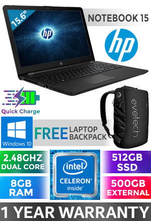 HP Notebook 15 Dual Core Laptop 3QT53EA With 512GB SSD And 8GB RAM