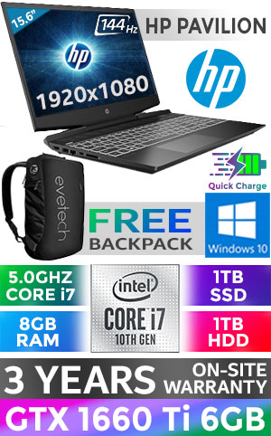 HP Pavilion Gaming 15 Core i7 GTX 1660 Ti Laptop 2C7C0EA With 1TB