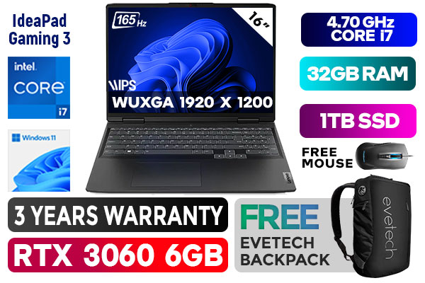 Lenovo IdeaPad Gaming 3 16IAH7 - Powerful Core i7 RTX 3060 Laptop
