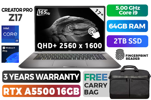 MSI CreatorPro Z17 A12U RTX A5500 Core i9 Workstation Laptop | Evetech