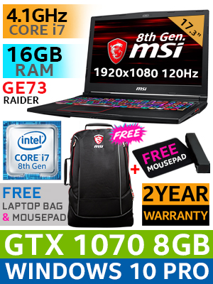 MSI GE73 Raider 8RF Core i7 GTX 1070 Gaming Laptop | Evetech