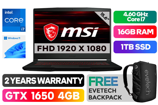 MSI GF63 Thin 11SC Core i7 GTX 1650 Gaming Laptop With 16GB RAM