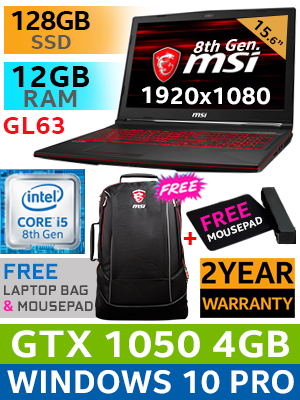 PC Portable MSI GL63 8RC Gaming - 15.6" FHD, I5, GTX 1050, 16 Go RAM, SSD 512 Go